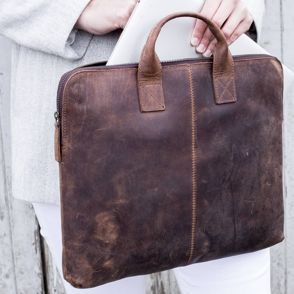 personalised leather laptop portfolio case 15 inch by scaramanga