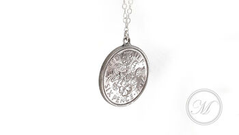 Queen Elizabeth Sixpence Necklace Sterling Silver Chain, 12 of 12