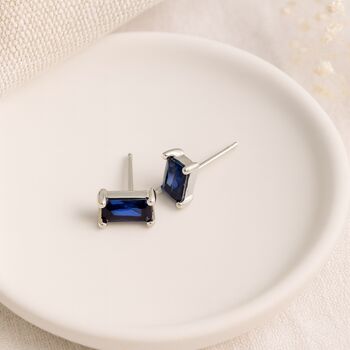 Sterling Silver Sapphire Baguette Stud Earrings – 6mm, 2 of 5