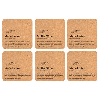 Set Of Six 'Mulled Wine' Cork Coasters | Homeware | Tableware | Festive, 3 of 3