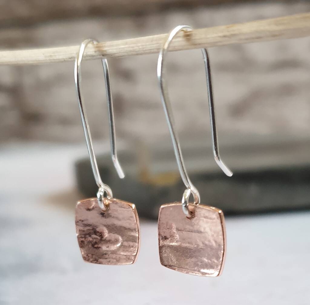 Textured Copper Dangly Earrings, 1 of 7