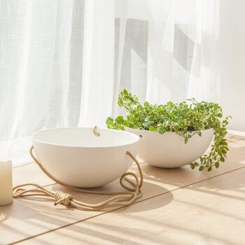 Pack Of Two Modern White Ceramic Hanging Flower Pots, 4 of 5