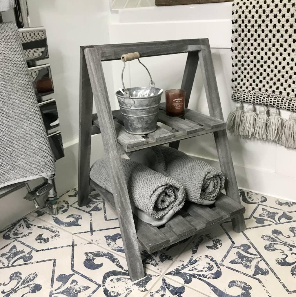 Small Grey Wooden Tiered Standing Shelf By Ev Home