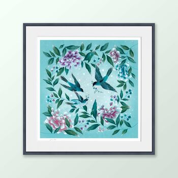Birds, Flowers And Stars Bright Chinoiserie Print, 2 of 5