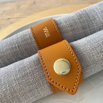 Tan Personalised Leather Napkin Rings, 3 of 8
