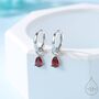 Sterling Silver Garnet Red Cz Droplet Hoop Earrings, thumbnail 1 of 12