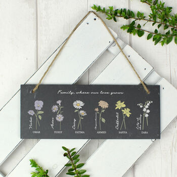 Personalised Birth Flower Month Hanging Slate Sign, 5 of 6