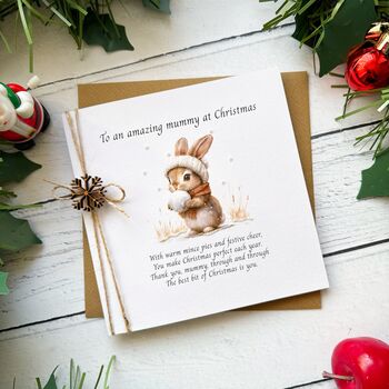 Handmade Mummy Christmas Card With Poem Bunny Design, 2 of 3