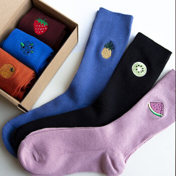 Embroidered 'Fruit Badge' Two Pairs Of Socks In A Box, 3 of 5