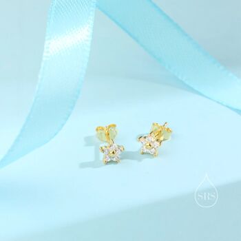 Tiny Forget Me Not Flower Cz Stud Earrings, 6 of 12