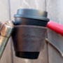 Personalised Reusable Coffee Cup Leather Bike Holder, thumbnail 3 of 9