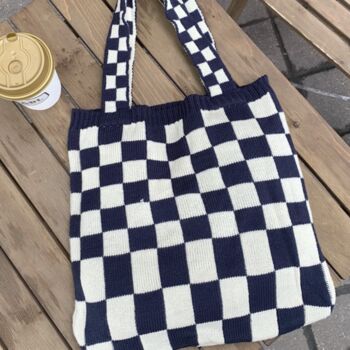 Back To School Bag, Knitted Checkered Tote Bag, 5 of 7