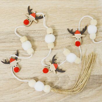 Reindeer Star Christmas Wooden Garland Decoration, 3 of 3