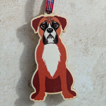 Boxer Dog Hanging Wooden Christmas Decoration, 4 of 6