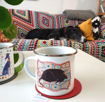 Sighthound On Crochet Blanket Enamel Mug, 3 of 5