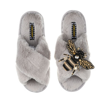 Classic Laines Slippers With Artisan Honeybee Brooch, 5 of 7