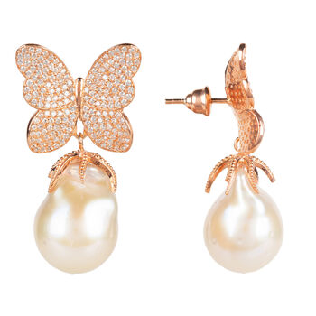 White Butterfly Baroque Pearl Plated Silver Earring, 3 of 8