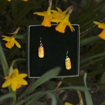 Fused Glass Drop Earrings In Autumn Colours, 4 of 12