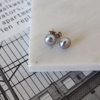 Grey Freshwater Pearl Sterling Silver Stud Earrings, 5 of 11