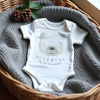 Personalised Baby's First Christmas Polar Bear Outfit, 4 of 5