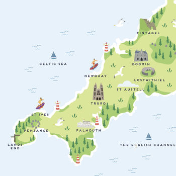 Map Of Cornwall Print By Pepper Pot Studios
