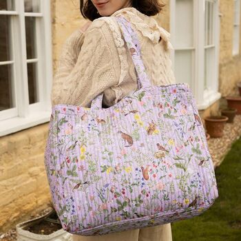 Meadow Creatures Lilac Quilted Tote, 6 of 6