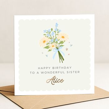 Personalised Birthday Card For Sister With Flowers, 2 of 7