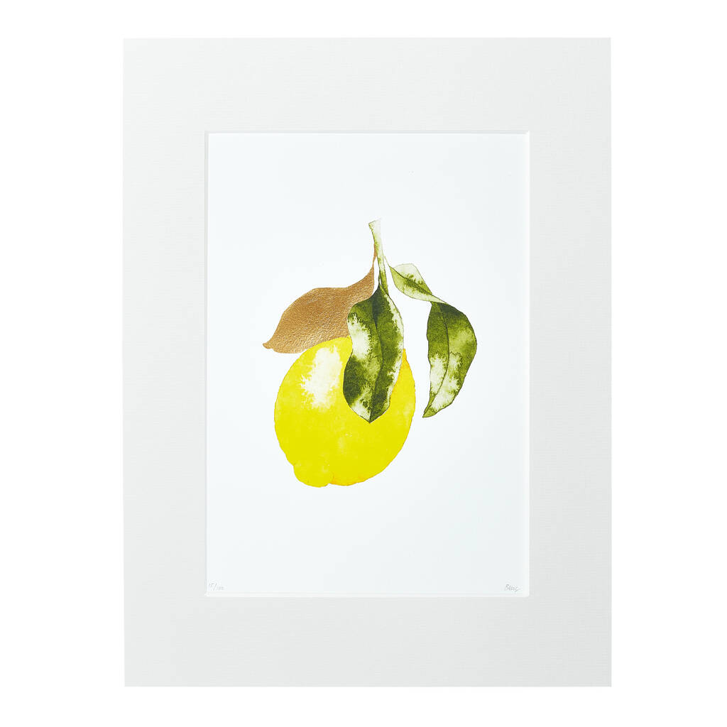 Amalfi Lemon Gold Leaf Watercolour Print, 1 of 5