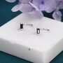 Sterling Silver Tiny Black Baguette Cut Cz Huggie Hoop Earrings, thumbnail 3 of 10