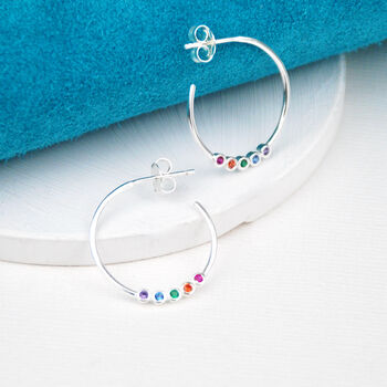 Sterling Silver Rainbow Hoop Earrings, 3 of 8