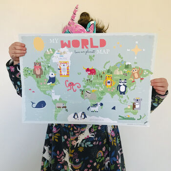 Illustrated Map Of The World Animal Print, 2 of 3