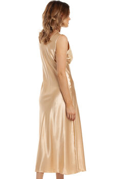 English Made Gold Long Satin Nightdress With Lace, 5 of 6