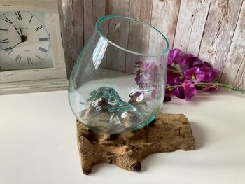 Large Molten Glass Bowl On Driftwood Handmade Pot Pourri Nuts Floating Flower Bowl, 10 of 10