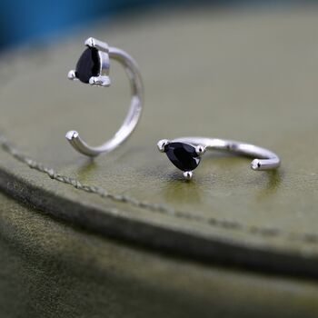 Black Cz Droplet Huggie Hoop Earrings Two, 7 of 11