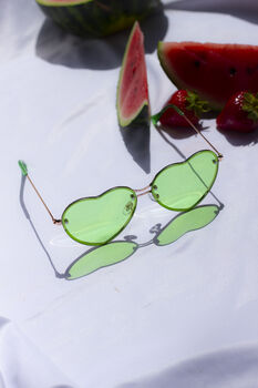 Green Rimless Colour Tint Heart Sunglasses, 3 of 7