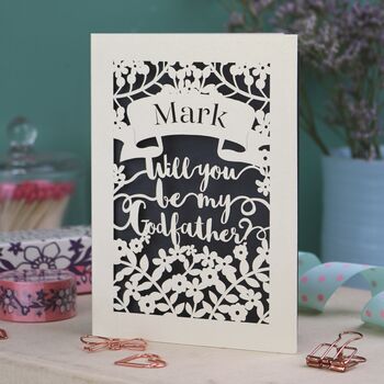 Personalised Papercut 'Be My Godfather?' Card, 2 of 5