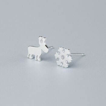 Sterling Silver Reindeer And Snowflake Stud Earrings, 3 of 6