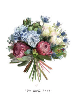 Personalised Bridal Wedding Bouquet Illustrated Print, 3 of 7