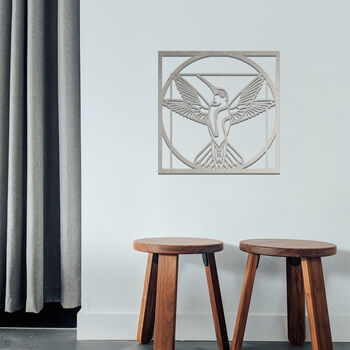 Geometric Hummingbird Metal Art In Frame Modern Decor, 5 of 11