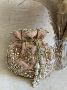 Pink Velvet Handcrafted Potli Bag, 7 of 9