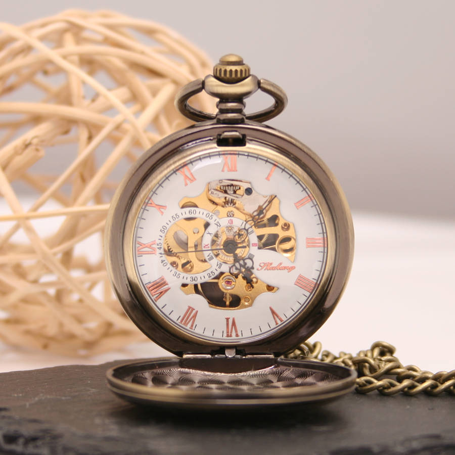 engraved bronze pocket watch single opening by