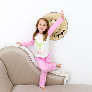Personalised Dinosaur Age Pink / Blue Kids Pyjamas, 6 of 8
