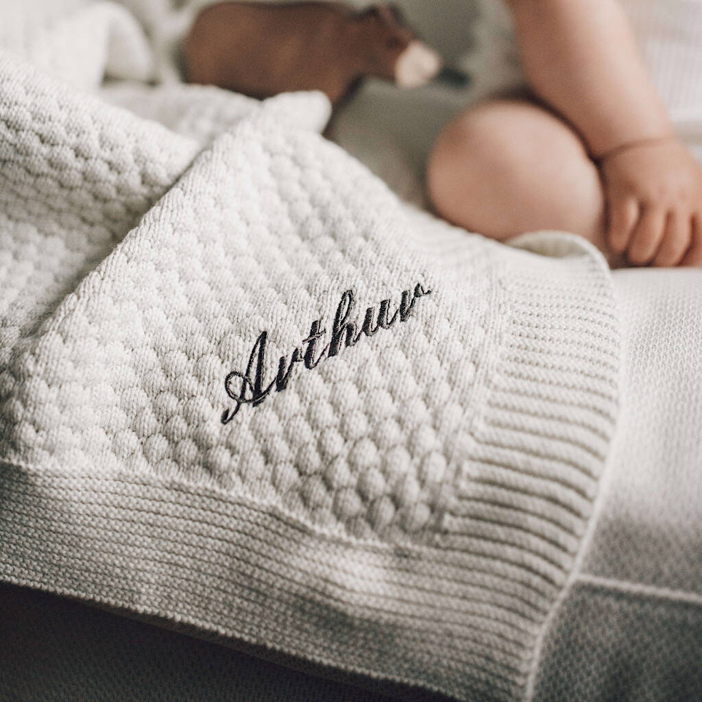 Personalised Oatmeal Organic Cotton Baby Blanket By Isaac Anthony