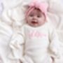 Personalised Embroidered Ruffle Detail Knitted Baby Romper Three Colours Available, thumbnail 7 of 12