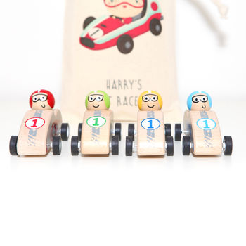 Wooden Pull Back Race Car With Personalised Bag, 2 of 3
