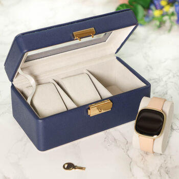 Luxury Blue Faux Leather Trio Watch Box, 4 of 11