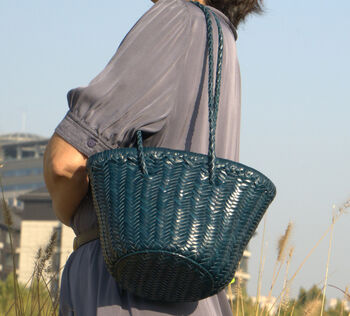 Hand Woven Genuine Leather Shopping Bucket Bag, 6 of 12