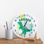 Children's T Rex Dinosaur Personalised Bedroom Clock, thumbnail 4 of 5