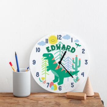Children's T Rex Dinosaur Personalised Bedroom Clock, 4 of 5