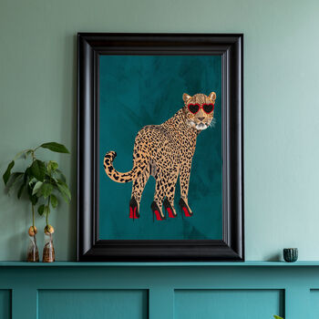 Custom Personalised Leopard Wearing Heels Art Print, 3 of 6